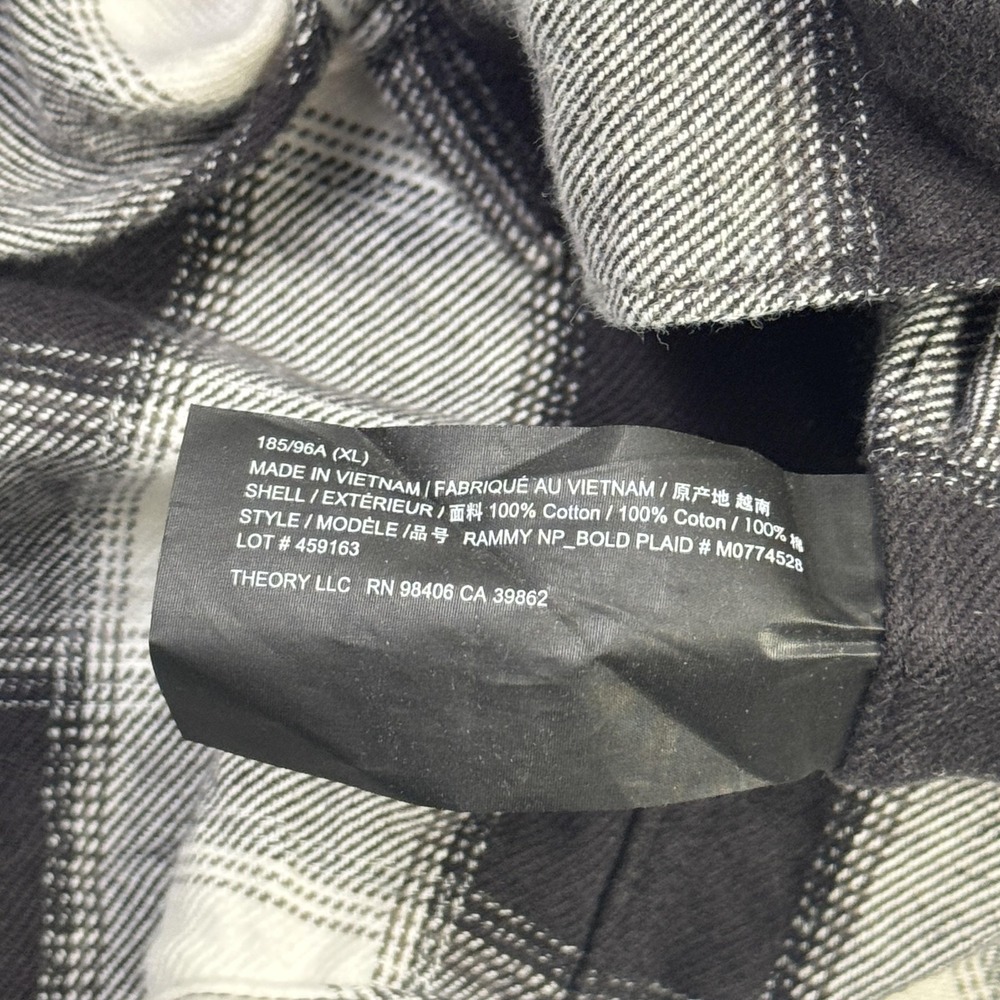 Theory Flannel Shirt Mens XL Black White Plaid Long‎ Sleeve Button Cotton Casual - Picture 4 of 11